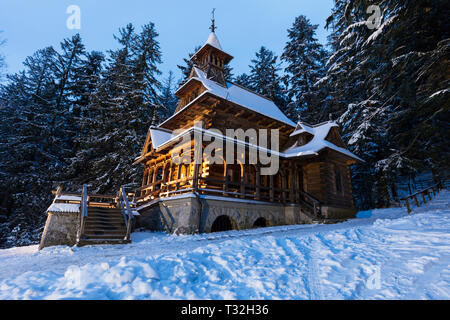 Kapelle des Heiligen Herzens Jesu in Jaszczurowka. Jaszczurowka, Zakopane, Kleinpolen, Polen. Stockfoto