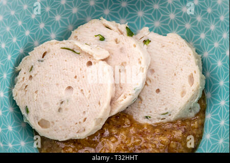 Weißwurst, bayerische Küche Detail Hintergrund Stockfoto