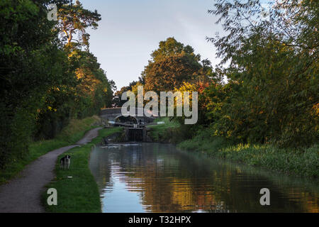 Sie suchen den berühmten audlem Lock Flug auf dem Shropshire Union Canal zu sperren 7, Audlem, Cheshire, England Stockfoto