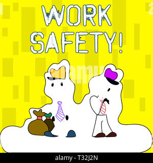 Handschrift Text schreiben Arbeit Sicherheit. Konzeptionelle foto Strategien und Verfahren zur Gewährleistung der Gesundheit der Mitarbeiter Abbildung von zwei Männern, die mit ständigen Stockfoto