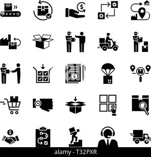 Vector Icons für Web, Infografik oder schnelle Lieferung logistische Symbole große im flachen Stil drucken. Gepäck trolley Vektor, Route, Cash, 24 Stunden, Schiff Stock Vektor