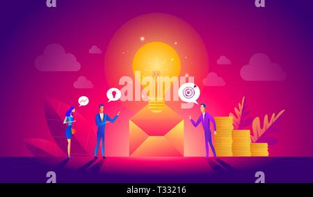 Vector Illustration, online Assistenten bei der Arbeit. Manager bei remote arbeiten, auf der Suche nach neuen Ideen Lösungen, gemeinsam im Unternehmen Stock Vektor