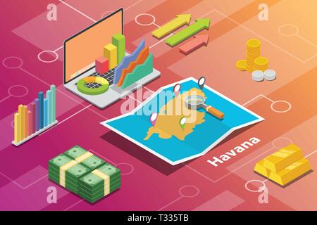 Havanna Kuba Stadt isometrische Finanzwirtschaft Zustand Konzept für beschreiben Städte Wachstum erweitern - Vector Illustration Stock Vektor