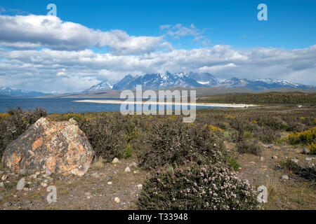 Ein Blick auf die Torres del Paine Berge in Patagonien Chile Stockfoto