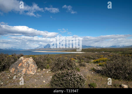 Ein Blick auf die Torres del Paine Berge in Patagonien Chile Stockfoto