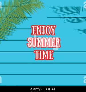 Sommer-Fahne auf dunkelblauem Hintergrund aus Holz mit Flamingo Vogel Stock Vektor