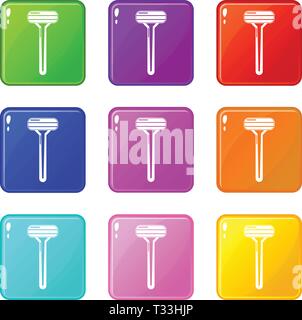 Frau razor Icons Set 9 Colour Collection isoliert auf Weiss für jedes Design Stock Vektor