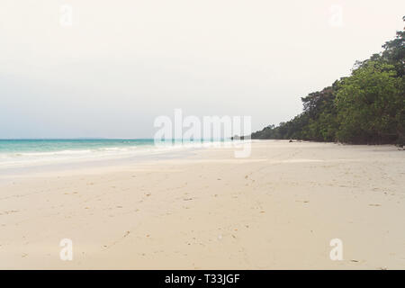 Sea with a white sand beach. Aerial view from above. Sea waves. Sand beach aerial, top view of a beautiful sandy beach aerial shot with the blue waves Stockfoto