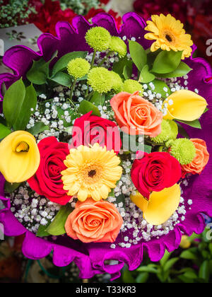 Elegante Rosen und Gänseblümchen in einer Braut flower bouquet, clorful Stockfoto