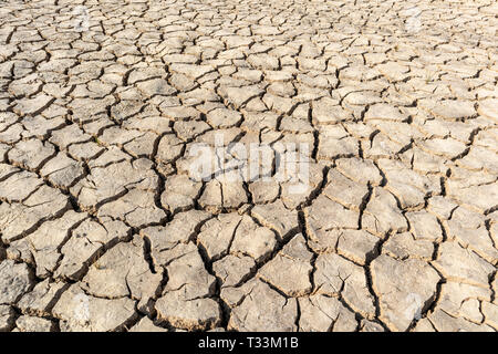 Karge Land, trockenen Böden in Trockengebieten Hintergrund und Textur. Stockfoto
