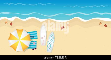 Zwei Surfbretter und Sonnenbrille am Strand Sommerurlaub Design mit Kopie Raumzeiger Abbildung: EPS 10. Stock Vektor