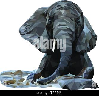 Realistische Low Poly Abbildung eines Afrikanischen Elefanten in Wasser; Teil des afrikanischen Big Five Stockfoto