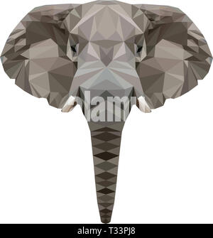 Low Poly Abbildung: Kopf eines Afrikanischen Elefanten; Teil der afrikanischen Big Five Stockfoto