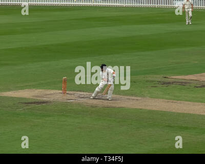 SYDNEY, AUSTRALIEN - 31. Januar 2016: Ein cricket Batsman spielt eine defensive Schuß in einem klasse Match in Sydney Stockfoto