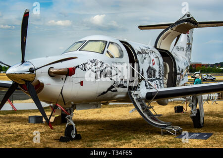 Eine Pilatus PC -12-47 E im Static Display auf der Farnborough Air Show 2018 Stockfoto