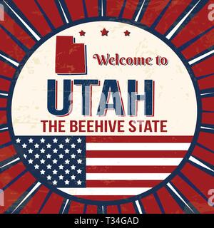 Nach Utah vintage Grunge poster Willkommen, Vector Illustration Stock Vektor