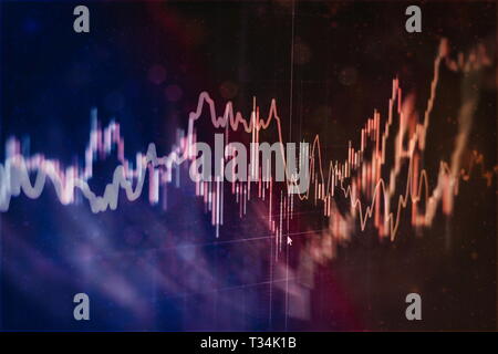 Daten auf einem Monitor, der einschließlich der Markt analysiert. Graphen, Diagramme, finanziellen Kennzahlen. Forex Chart. Stockfoto