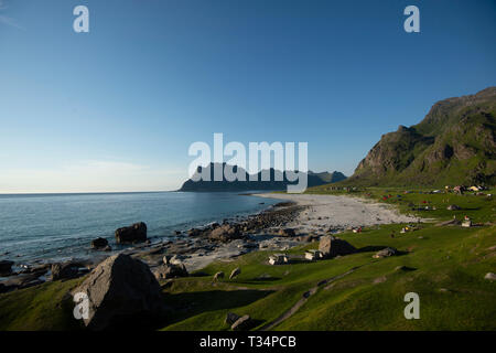 Utakleiv Strand, Vestvagoy, Lofoten, Nordland, Norwegen Stockfoto