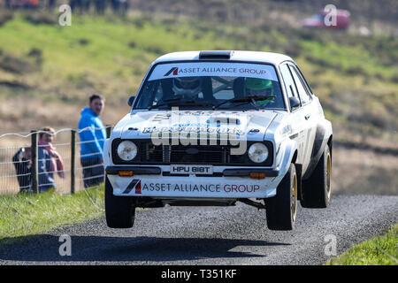 Strabane, Nordirland. 6 Apr, 2019. McGrady Versicherung Nordirland Rally Championship, Runde 3; Ryan Loughran (Ford Escort MK2) beenden ein fabelhafter Platz 5 Insgesamt Quelle: Aktion plus Sport/Alamy leben Nachrichten Stockfoto