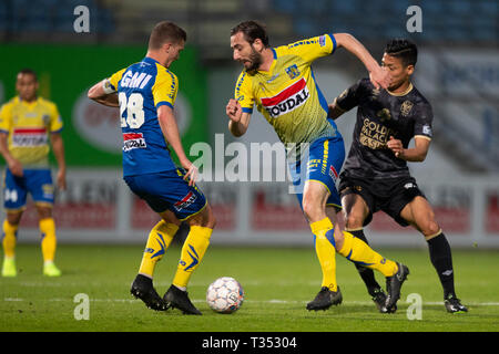 Westerlo, Belgien. 06 Apr, 2019. der Jupiler Pro League Play-off 2 Gruppe A Match (Tag 3) zwischen Westerlo und STVV am April 6th, 2019 in Westerlo, Belgien. Credit: Pro Schüsse/Alamy leben Nachrichten Stockfoto