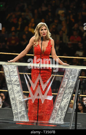 New York, USA. 6 Apr, 2019. Torrie Wilson an der 2019 WWE Hall of Fame Zeremonie an der Barclay Zentrum in Brooklyn, New York City am 6. April 2019. Credit: George Napolitano/Medien Punch/Alamy leben Nachrichten Stockfoto