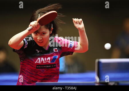 Miu Hirano (JPN), 6. APRIL 2019 - Tischtennis: 32 LION ITTF-attu Cup Yokohama 2019 Damen Einzel an der Yokohama kulturellen Gymnasium, Kanagawa, Japan. (Foto von Sho Tamura/LBA SPORT) Stockfoto