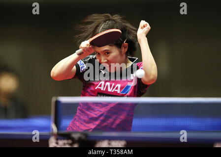 Miu Hirano (JPN), 6. APRIL 2019 - Tischtennis: 32 LION ITTF-attu Cup Yokohama 2019 Damen Einzel an der Yokohama kulturellen Gymnasium, Kanagawa, Japan. (Foto von Sho Tamura/LBA SPORT) Stockfoto