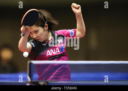 Miu Hirano (JPN), 6. APRIL 2019 - Tischtennis: 32 LION ITTF-attu Cup Yokohama 2019 Damen Einzel an der Yokohama kulturellen Gymnasium, Kanagawa, Japan. (Foto von Sho Tamura/LBA SPORT) Stockfoto