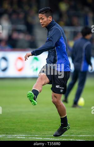 Westerlo, Belgien. 06 Apr, 2019. Kosuke Kinoshita der STVV der Jupiler Pro League Play-off 2 Gruppe A Match (Tag 3) zwischen Westerlo und STVV am April 6th, 2019 in Westerlo, Belgien. Credit: Pro Schüsse/Alamy leben Nachrichten Stockfoto