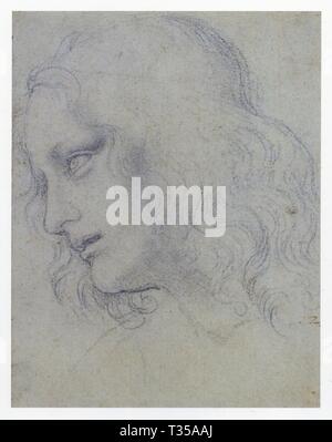 LEONARDO DA VINCI. STUDIEREN SIE FÜR DAS LETZTE ABENDESSEN. DER SCHÜLER PHILIPP. 1495. SCHWARZE KREIDE 190 MM X 149 MM Stockfoto