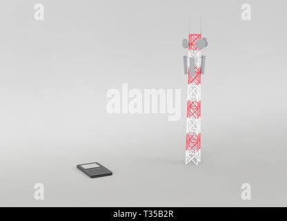 Getriebe Mobilfunkmasten und Kommunikation per Handy Antennen. 3D-Rendering Stockfoto