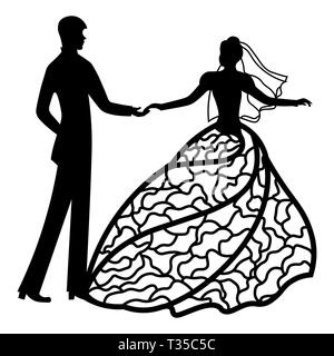 Vector Illustration. Mit der Bräutigam und die Braut Vorlage. Muster für die Laser geschnitten, Junge und Mädchen. Die tanzenden Paare. Kleid mit Muster Stock Vektor