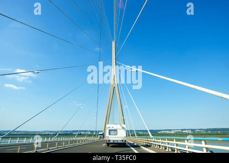 Le Havre, Frankreich - 01 September, 2018: die Pont de Normandie oder Brücke der Normandie ist eine Schrägseilbrücke verbindet Le Havre, Le Havre in der Normandie, Frankreich Stockfoto