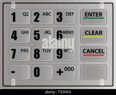 Realistische Tastenfeld eines Geldautomaten, Vector Illustration auf weißem Hintergrund. Stock Vektor