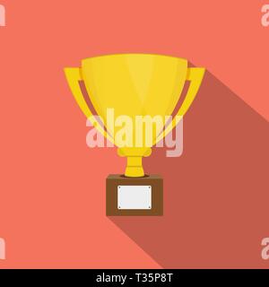 Trophäe Gold Cup mit langen Schatten. Vector Illustration auf rotem Hintergrund in flacher Ausführung. Stock Vektor