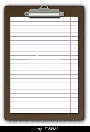 Realistische braun Leder Tablet mit Papier mit Schatten auf weißem Hintergrund. Vector Illustration Stock Vektor