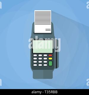 Cartoon pos Payment Terminal. Vector Illustration im flachen Design auf blauem Hintergrund mit langen Schatten Stock Vektor