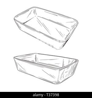 Verschiedene Arten von Backen Pfannen auf weißem Hintergrund Skizze. Vector Illustration Stock Vektor