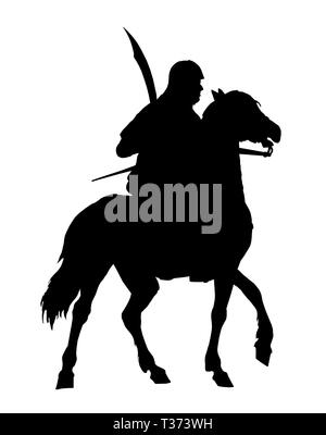 Germanische Ritter silhouette montiert. Teutonic knight Abbildung. Crusader auf dem Pferd. Stockfoto