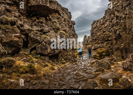 Thingvellir Nationalpark ist ein Nationalpark in der Gemeinde Bláskógabyggð im Südwesten von Island. Þingvellir ist ein Ort der historischen, kulturellen und Geologi Stockfoto