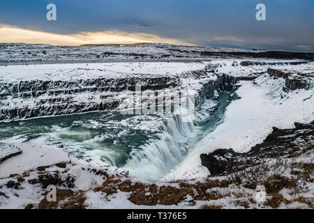 Die berühmten Gullfoss in Island im Winter. Stockfoto