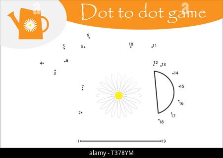 Gießkanne im Comic-stil, Dot Dot Game, Färbung, Bildung Spiel zahlen für die Entwicklung der Kinder, Kinder im Vorschulalter Aktivität, printa Stock Vektor