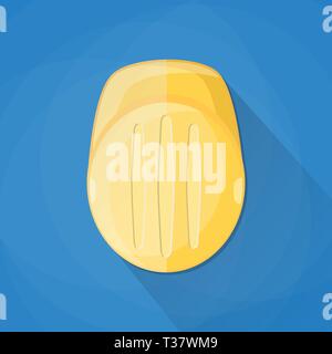 Gelb Kunststoff Helm Icon mit langen Schatten. Vector Illustration im flachen Design auf blauem Hintergrund Stock Vektor