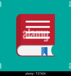 Rotes Buch mit Symbol für Lesezeichen. Vector Illustration im flachen Stil auf grünem Hintergrund Stock Vektor