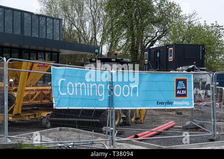 Bau eines neuen Aldi Supermarkt am Stadtrand von Stadtzentrum von Chester, Cheshire, Großbritannien Stockfoto