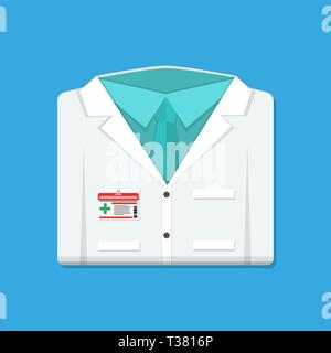 Gefaltete ärzte Lab weißes Fell mit Abzeichen. Vector Illustration im flachen Stil Stock Vektor