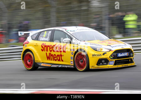 Longfield, UK. 07 Apr, 2019. Tom Chilton im Team zerkleinert Weizen Racing mit Gallagher Ford Focus RS auf seiner Weise zum Gewinnen Runde 3 der British Touring Car Championship in Brands Hatch, Longfield, England am 7. April 2019. Foto von Ken Funken. Nur die redaktionelle Nutzung, eine Lizenz für die gewerbliche Nutzung erforderlich. Keine Verwendung in Wetten, Spiele oder einer einzelnen Verein/Liga/player Publikationen. Credit: UK Sport Pics Ltd/Alamy leben Nachrichten Stockfoto