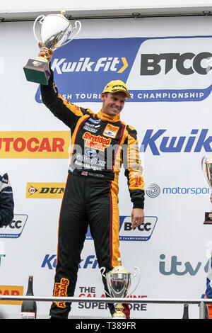 Longfield, UK. 07 Apr, 2019. Tom Chilton im Team zerkleinert Weizen Racing mit Gallagher Ford Focus RS auf seiner Weise zum Gewinnen Runde 3 der British Touring Car Championship in Brands Hatch, Longfield, England am 7. April 2019. Foto von Ken Funken. Nur die redaktionelle Nutzung, eine Lizenz für die gewerbliche Nutzung erforderlich. Keine Verwendung in Wetten, Spiele oder einer einzelnen Verein/Liga/player Publikationen. Credit: UK Sport Pics Ltd/Alamy leben Nachrichten Stockfoto