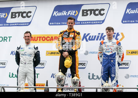 Longfield, UK. 07 Apr, 2019. Tom Chilton im Team zerkleinert Weizen Racing mit Gallagher Ford Focus RS auf seiner Weise zum Gewinnen Runde 3 der British Touring Car Championship in Brands Hatch, Longfield, England am 7. April 2019. Foto von Ken Funken. Nur die redaktionelle Nutzung, eine Lizenz für die gewerbliche Nutzung erforderlich. Keine Verwendung in Wetten, Spiele oder einer einzelnen Verein/Liga/player Publikationen. Credit: UK Sport Pics Ltd/Alamy leben Nachrichten Stockfoto