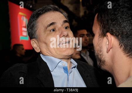 Athen, Griechenland. 6 Apr, 2019. Minister der Finanzen, Euklid Tsakalotos während der Panhellenischen Konferenz der SYRIZA politische Partei davon aus, Athen gesehen. Credit: Giorgos Zachos/SOPA Images/ZUMA Draht/Alamy leben Nachrichten Stockfoto